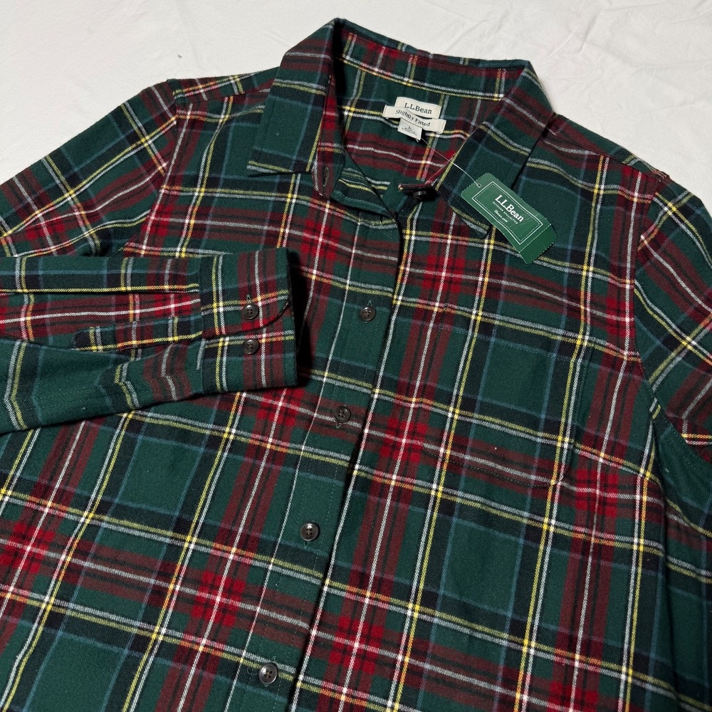 L.L. Bean Flannel Shirt Princess Mary Scotch Plaid Womens Large 298090 NWT